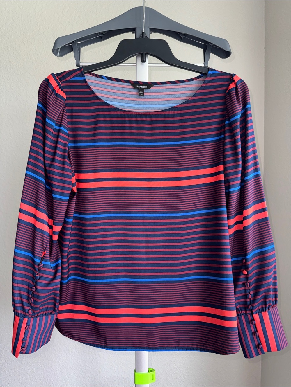 Express Striped Long-Sleeve Top in Navy, Coral & Royal Blue